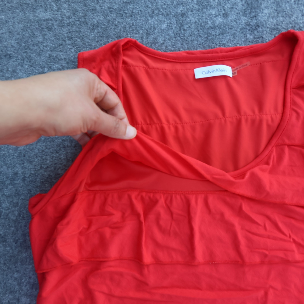 Calvin Klein Red Tiered T-Shirt Dress 12 Sleeveless Stretch Desk to Dinner - Picture 11 of 13
